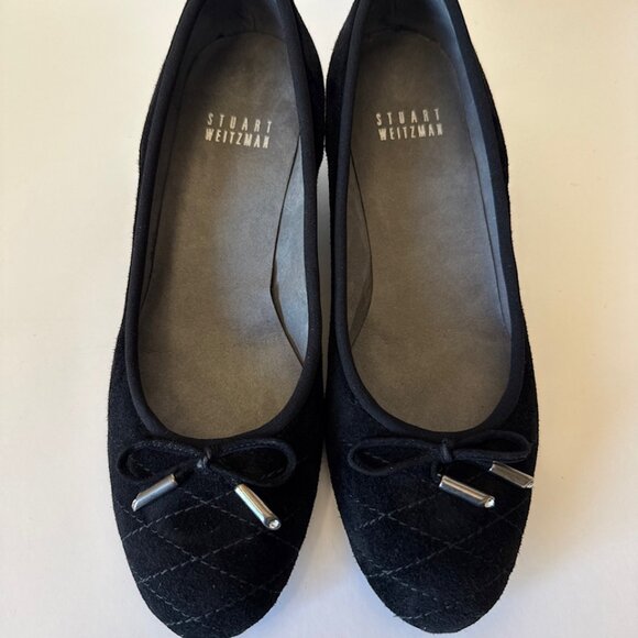 Stuart Weitzman Womens Sz 6 Black Suede Quilted Toe Ballet Wedge Pumps - Picture 2 of 16